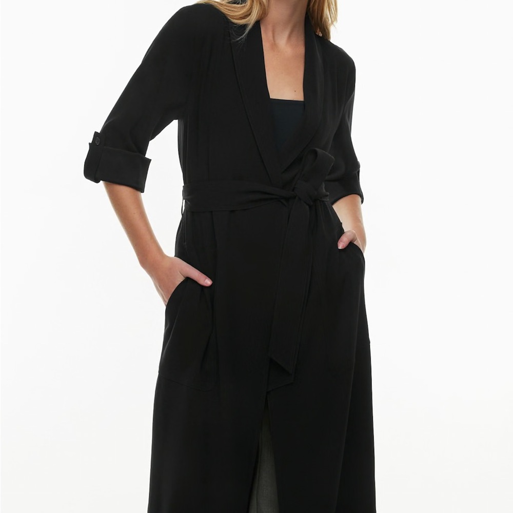 BNWT Aritzia Babaton Black Kahlo Robe Crepe Tis Front Long Jacket S